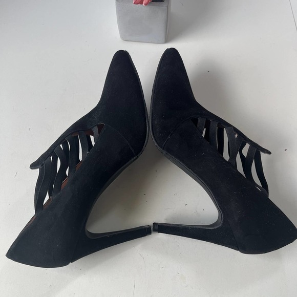 Brenda Zara Suede Stiletto Heel Womens Shoes Size 8/38.5 Black Elastic Straps - Picture 5 of 13